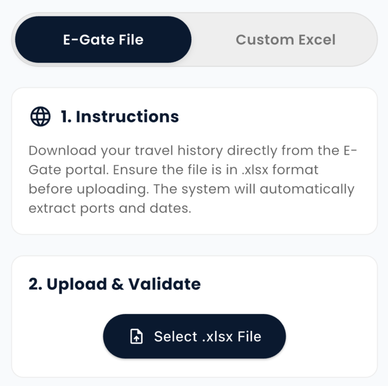 Fast Track Immigration Excel Import Interface