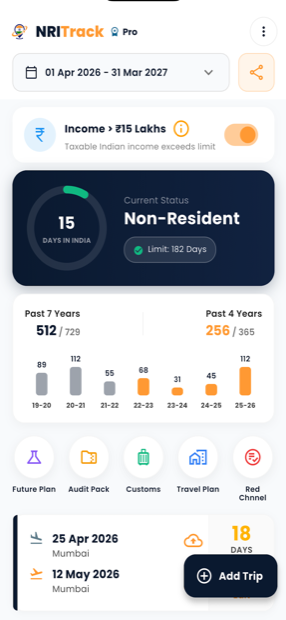 NRITrack Mobile App Dashboard